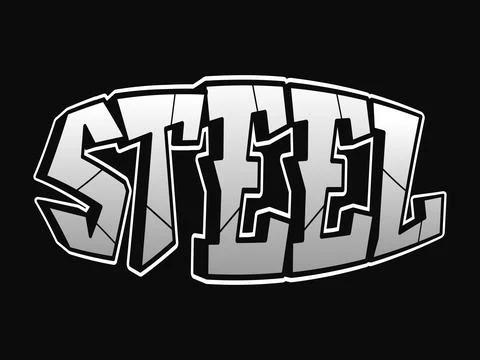 A bold, stylized graphic spells out STEEL in a striking design, set against a Stock Illustration