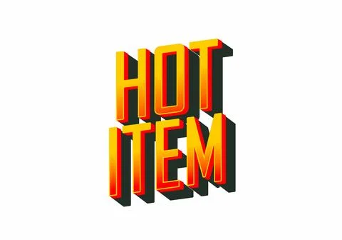 Bold, stylized text reading HOT ITEM with a shadow effect, featuring v Stock Illustration