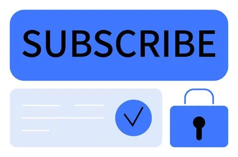 Bold Subscribe Button with Checkmark and Lock Icons Encapsulating Security and Stock Illustration