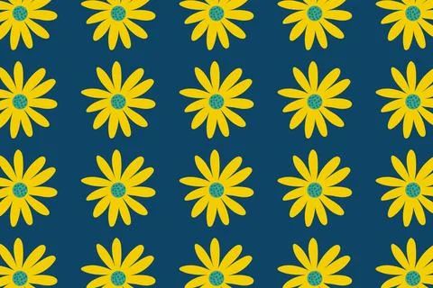 Bold Sunflower Pattern on Deep Blue Background a Repeating Motif Stock Illustration