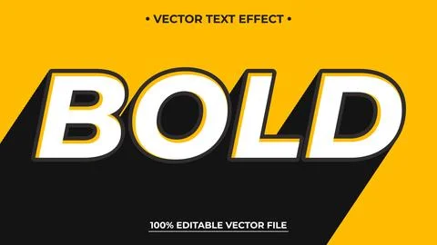Bold Text Effect with Black Shadow on Yellow Background, Editable Vector File Stock Illustration