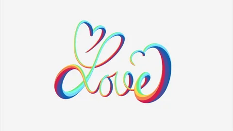 Bold Text: LOVE Write-on Handwritten Animation Rainbow 3D Letters Stock Footage 303911535
