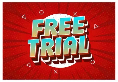 Bold text reading free trial on red background with geometric shapes Stock Illustration