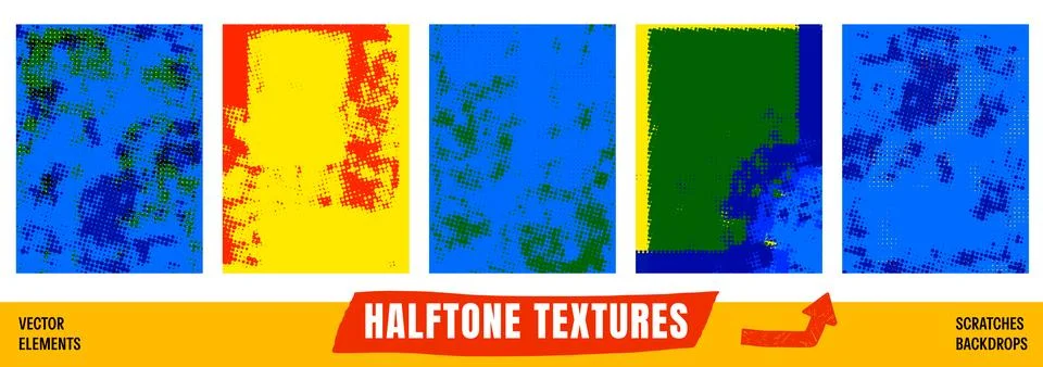 Bold texture risograph print with halftone art for poster. Abstract blue yellow Stock Illustration