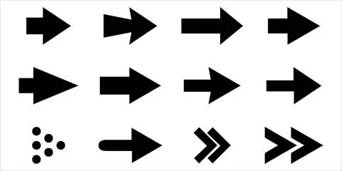 Bold Thick Geometric Right Arrow Icons Stock Illustration
