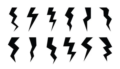 Bold thunder lightning flash collection of icons isolated on white background Stock Illustration