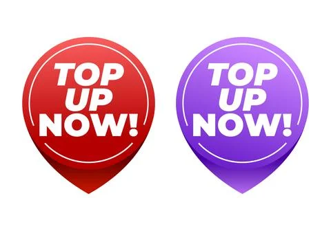 Bold Top Up Now Typography in Circular Red and Purple Gradient Badge Designs Stock Illustration