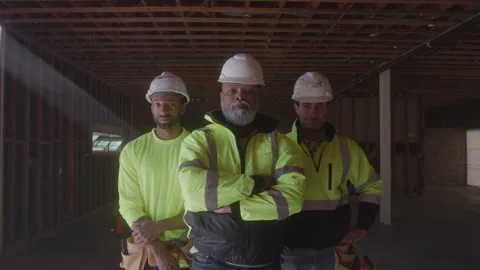 Bold Trio Of Construction Workers Stand Together Stock Footage 270391095