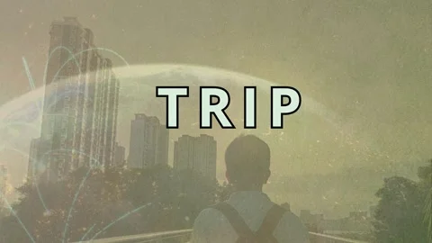 Bold Trip Text Reveal Man On Bridge Envisioning World Wide Trip Video Stock Footage 306467934