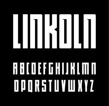 Bold typeface with inside serif, condensed uppercase font, geometrical latin Stock Illustration