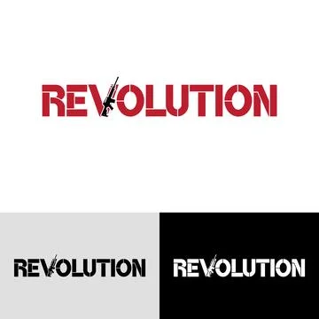Bold Typography Logo Featuring "Revolution" and Weapon. Stock Illustration