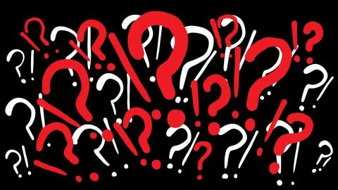 Bold vector background of red and white question marks repeated in a chaotic Stock Illustration