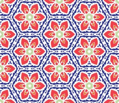 Bold Vector Summer Daisy Flower Background. Classic Blue Red on White. Modern Stock Illustration