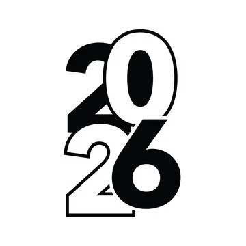 A bold, vertical typographical design for the year 2026, featuring large, o.. Illustrazione stock