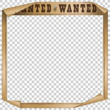 Bold WANTED poster frame is showing parchment border floating on transparent イラスト素材
