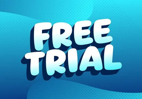 Bold white 3d cartoon text free trial on blue abstract gradient background .. Stock Illustration