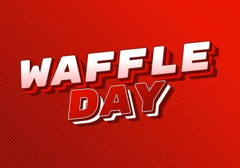Bold white 3d text waffle day on red textured background, festive retro typ.. Stock Illustration