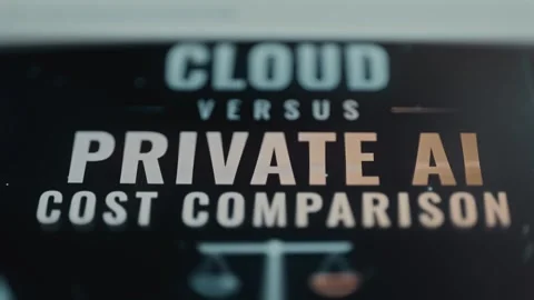 Bold white and bronze lettering reads Cloud versus Private AI Cost Comparison Stock Footage 343374989