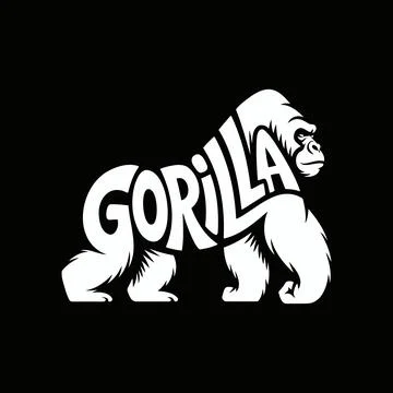Bold White Gorilla Design With Strong Typeface Running Across A Black Backg.. Stock Illustration