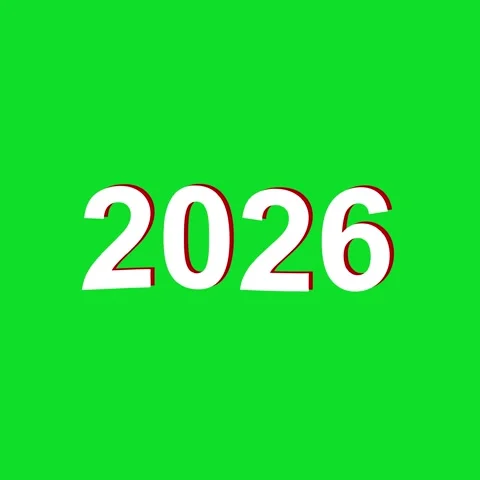 Bold white number 2026 with red outline centered on vibrant green backgroun.. Stock Footage 321409768