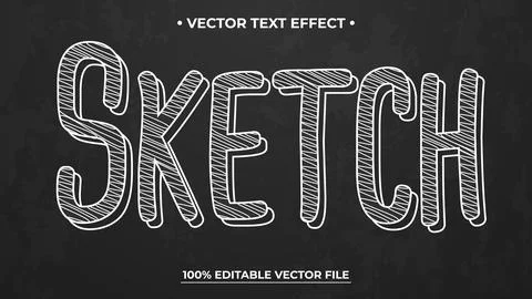 Bold White Sketch Text Effect on Black Chalkboard Background Vector Design Stock Illustration