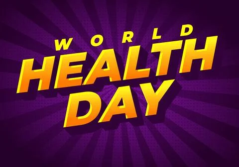 Bold yellow 3d text reading world health day on a purple radial halftone ba.. Illustrazione stock