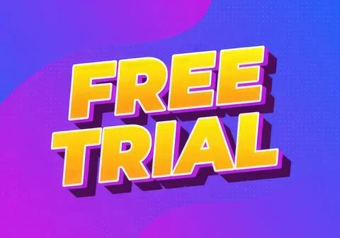 Bold yellow and purple text saying free trial on colorful background Stock Illustration