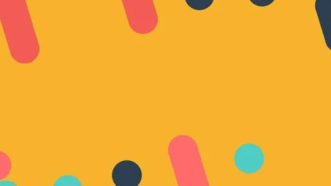 A bold yellow background with scattered rounded shapes in teal, coral, navy,  Stock Illustration