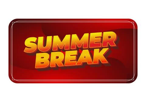 Bold yellow comic style text summer break with halftone dots on a glossy re.. Illustrazione stock