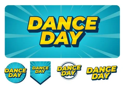 Bold yellow dance day text with blue comic style background and multiple de.. Stock Illustration