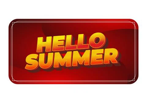 Bold yellow halftone text hello summer with red 3d shadow on glossy deep re.. Stock Illustration