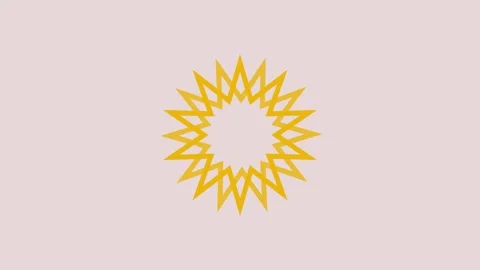 Bold yellow round logo is placed at the middle surrounded by a vibrant, spi.. Video stock 307833822