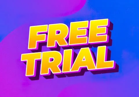 Bold yellow text free trial on purple background Stock Illustration
