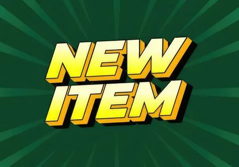 Bold yellow text saying new item on a green comic background Stock Illustration