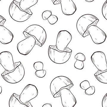 Boletus mushroom seamless pattern in line art style. For wrapping paper Stock Illustration