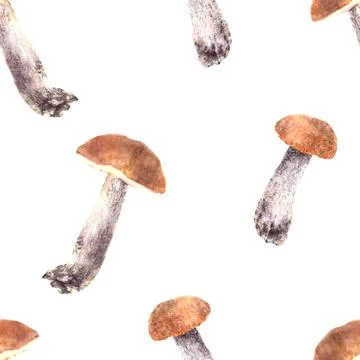 Boletus with orange cap seamless pattern Mushrooms, forest fungi Watercolor hand Illustrazione stock