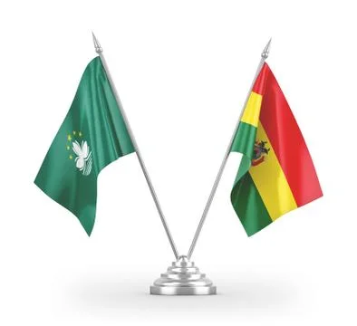 Bolivia and Macau table flags isolated on white 3D rendering Stock Illustration