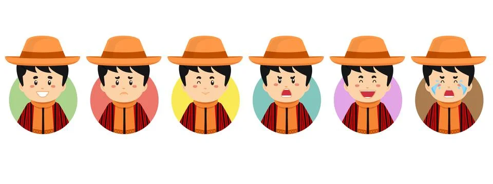 Bolivia Avatar with Various Expression Stock Illustration