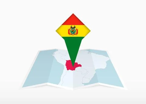 Bolivia is depicted on a folded paper map and pinned location marker with f.. Stock Illustration