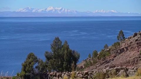 Bolivia on far shore Stock Footage 73276401