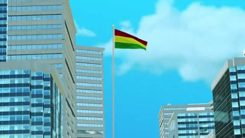 Bolivia Flag 3D Render Animation with Urban Architecture and Clear Blue Sky Stock-Footage 333053425
