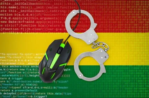 Bolivia flag  and handcuffed computer mouse. Combating computer crime, hacker Stock-Fotos