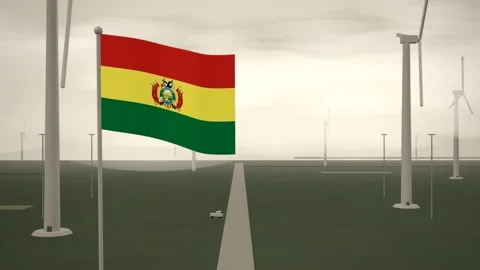 Bolivia Flag Flying Over Wind Farm Turbine Field seamless loop Stock Footage 345854068