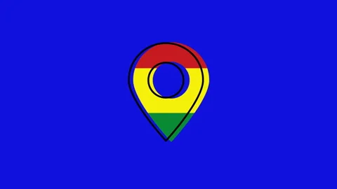 Bolivia flag location pin icon animation on blue background Stock Footage 314337837