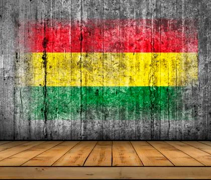 Bolivia flag painted on background texture gray concrete with wooden floor Stock Photos
