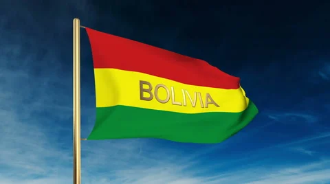 Bolivia flag slider style with title. Waving in the wind with cloud background Video stock 48600981
