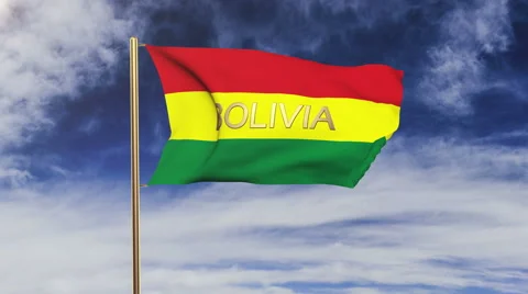 Bolivia flag with title waving in the wind. Looping sun rises style.  Animation Stock Footage 48601281