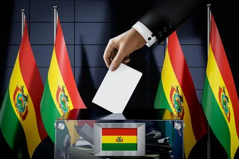 Bolivia flags, hand dropping ballot card into a box Ilustración de archivo