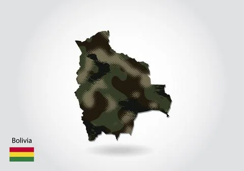 Bolivia map with camouflage pattern, Forest / green texture in map. Military  Stock Illustration