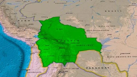 Bolivia Map Country Border Highlight South America Stock Photos